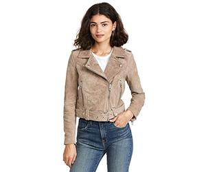 [BLANKNYC] Ropa de lujo para mujer, chaquetas de motocicleta de piel de gamuza, abrigos cómodos y elegantes, Piedra de arena., S