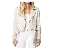 [BLANKNYC] Ropa de lujo para mujer recortada ante cuero chaqueta de motocicleta - blanco - S