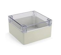 Blanko Caja modular, carcasa universal de plástico ABS con tapa transparente, carcasa multiusos con puntos de montaje para placas de circuitos, clase de protección IP 65, 160 x 160 x 90 mm, color gris