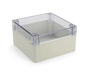 Blanko Caja modular, carcasa universal de plástico ABS con tapa transparente, carcasa multiusos con puntos de montaje para placas de circuitos, clase de protección IP 65, 160 x 160 x 90 mm, color gris