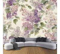Blanquecino Fotomurales Decorativos Pared Papel Pintado Plantas De Acuarela 200×140cm Murales Pared HD Moderno Flores Lilas 3D Impresión Del Arte Oficina Tv De Fondo Fotomurales