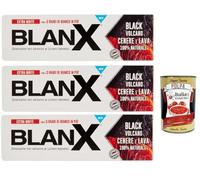BlanX Dentifricio Black Volcano 3 x 75 ml, pasta de dientes con cenizas y cenizas isleñas y volcánicas, apto para veganos y antibacterianas + Polpa italiana Gourmet 400 g
