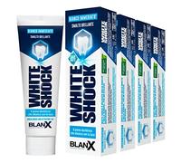 BLANX White Shock - Pastas dentífricas blanqueadoras suaves para las encías y esmalte de uñas con tecnología ActiluX, 4 botellas de 75 ml