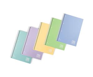Blasetti One Color - Cuaderno PASTEL con espiral lateral con agujeros de archivo, Paquete 6 Libretas, Papel 80gr, Portada monocromática lavable de plástico - Rayado 5M (Cuadrícula 5mm)
