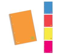Blasetti One Color FLUO - Cuaderno con espiral lateral formato A4 con agujeros de archivo, Pack 5 Libretas, Papel 80gr, Tapa Dura - Rayado 5M (cuadrícula 5mm)
