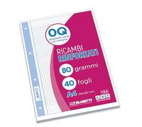 Blasetti Repuestos Reforzados - Paquete de 40 hojas cuadriculadas formato A4, Rayado 0Q, hojas de repuesto para archivadores y carpetas de anillas, hojas de papel recargables de 80gr