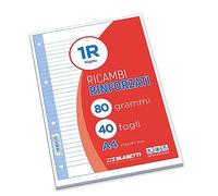 Blasetti Repuestos Reforzados - Paquete de 40 hojas cuadriculadas formato A4, Rayado 1R, hojas de repuesto para archivadores y carpetas de anillas, hojas de papel recargables de 80gr