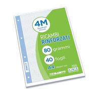 Blasetti Repuestos Reforzados - Paquete de 40 hojas cuadriculadas formato A4, Rayado 4M, hojas de repuesto para archivadores y carpetas de anillas, hojas de papel recargables de 80gr