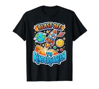 Blast Off To Kindergarten First Day of School Camiseta gráfica económica, Hombre, Negro, S