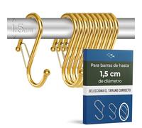 Blau Marité 10 Ganchos en S para Colgar - Gancho en S con Cierre Anticaída - Ganchos en Forma de Ese para Cocina y Baño - Para Barras hasta 1,5 cm de Diámetro - Oro Amarillo