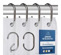 Blau Marité 12 Ganchos Metálicos en forma de C para Cortina de Ducha. Anillas Decorativas para cortina de ducha Resistentes al Óxido. Para Barras de Hasta 2,6 cm de Diámetro (C, Plata)