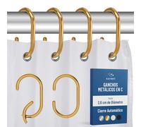 Blau Marité 12 Ganchos Metálicos en forma de C para Cortina de Ducha. Anillas Decorativas para cortina de ducha Resistentes al Óxido. Para Barras de Hasta 2,6 cm de Diámetro (C, Oro)