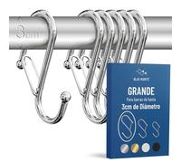 Blau Marité Pack de 6 Ganchos en S para Colgar - Gancho en S con Cierre de Seguridad Anticaída - Ganchos en Forma de Ese para Armario y Almacenaje - Para Barras de Hasta 3 cm Diámetro - Cromado