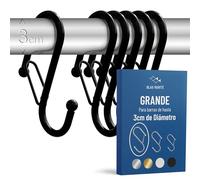 Blau Marité Pack de 6 Ganchos en S para Colgar - Gancho en S con Cierre de Seguridad Anticaída - Ganchos en Forma de Ese para Armario y Almacenaje - Para Barras de Hasta 3 cm Diámetro - Negro