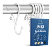 Blau Marité Pack de 6 Ganchos en S para Colgar - Gancho en S con Cierre de Seguridad Anticaída - Ganchos en Forma de Ese para Armario y Almacenaje - Para Barras de Hasta 3 cm Diámetro - Blanco