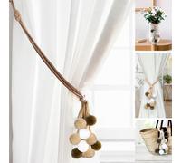 BLAU MARITÉ Set de 2 Abrazaderas de Cortina realizadas con Cuerdas de algodón y Pompones de Colores. Alzapaños de Cortina. Decoración Pompones. (Marrón y Beige)