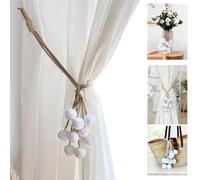 Blau Marité Set de 2 Abrazaderas de Cortina realizadas con Cuerdas de algodón y Pompones de Colores. Alzapaños de Cortina. Decoración Pompones. (Blanco)