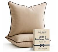 Blau Marité Set de 2 Fundas Cojín Terciopelo 45x45 cm - Cojines Decorativos sofá Cama salón. Funda cojín con Ribete. Relleno no Incluido. (Beige y Marrón)