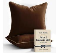 Blau Marité Set de 2 Fundas Cojín Terciopelo 45x45 cm - Cojines Decorativos sofá Cama salón. Funda cojín con Ribete. Relleno no Incluido. (Marrón y Camel)