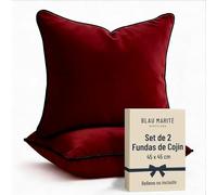 Blau Marité Set de 2 Fundas Cojín Terciopelo 45x45 cm - Cojines Decorativos sofá Cama salón. Funda cojín con Ribete. Relleno no Incluido. (Burdeos)