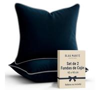 Blau Marité Set de 2 Fundas Cojín Terciopelo 45x45 cm - Cojines Decorativos sofá Cama salón. Funda cojín con Ribete. Relleno no Incluido. (Azul y Gris)