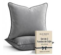 Blau Marité Set de 2 Fundas Cojín Terciopelo 45x45 cm - Cojines Decorativos sofá Cama salón. Funda cojín con Ribete. Relleno no Incluido. (Gris Medio y Gris Oscuro)