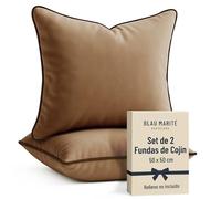 Blau Marité Set de 2 Fundas Cojín Terciopelo 50x50 cm - Cojines Decorativos sofá Cama salón. Funda cojín con Ribete. Relleno no Incluido. (Camel y Marrón)
