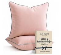Blau Marité Set de 2 Fundas Cojín Terciopelo 50x50 cm - Cojines Decorativos sofá Cama salón. Funda cojín con Ribete. Relleno no Incluido. (Rosa y Gris)