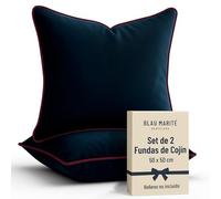 Blau Marité Set de 2 Fundas Cojín Terciopelo 50x50 cm - Cojines Decorativos sofá Cama salón. Funda cojín con Ribete. Relleno no Incluido. (Azul Marino y Burdeos)