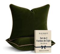 Blau Marité Set de 2 Fundas Cojín Terciopelo 50x50 cm - Cojines Decorativos sofá Cama salón. Funda cojín con Ribete. Relleno no Incluido. (Verde y Camel)
