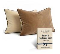 Blau Marité Set de 2 Fundas Cojín Terciopelo. Fundas Cojines Decorativos. Funda Cojin Sofa Terciopelo. Cojin Cama. Cojines salón. Relleno no Incluido. (Marrón y Beige, 30x50cm)