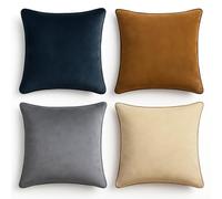 Blau Marité Set de 2 Fundas Cojín Terciopelo. Fundas Cojines Decorativos. Funda Cojin Sofa Terciopelo. Cojin Cama. Cojines salón. Relleno no Incluido. (Marrón, Beige y Gris, 45x45cm, 4 ud)