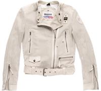 Blauer USA Moore Chaqueta de cuero de las señoras perforada, gris-beige, tamaño XL para Hombres