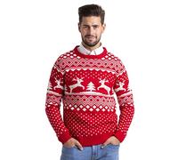 BlauerHafen Jersey de Navidad para Hombre Manga Larga de Punto Cuello Redondo Crew Suéter, Rojo, XL