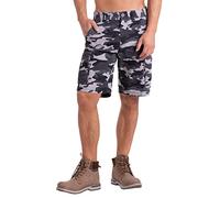 BlauerHafen Pantalones cortos de carga del ejército para hombre 100% algodón 6 bolsillos de verano Bermudas, Camuflaje gris., 34