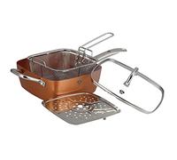 BLAUMANN For Your Home Le Chef Line Sartén Cuadrada Freidora con Cestillo, Inducción 24x24, Antiadherente sin PFOA, Bandeja para Cocina al Vapor, Tapa Vidrio, Color Cobre, Apta Vitrocerámica, Horno