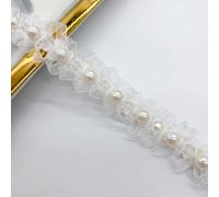 Blausky 1,8cm x 1 Yard Kunstperlen Spitzenband,Spitzenbordüre Spitzenbesatz Perlenbesatz Perlen-Kristall Band Tüllband zum Nähen von Hochzeitskleid Kostüm,Tutu Röcke,Heimdekoration,Weiß D