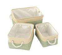 Blausky 1 unidad de 41 x 32 x 20 cm de tela sin tapa, cesta de almacenamiento plegable de lino con asa de cuerda de algodón, almacenamiento para ropa, herramientas, estanterías, armario, color verde