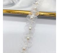 Blausky 2,1cm x 3 yards Kunstperlen Spitzenband,Spitzenbordüre Spitzenbesatz Perlenbesatz Perlen-Kristall Band Tüllband zum Nähen von Hochzeitskleid Kostüm,Tutu Röcke,Heimdekoration,Weiß E