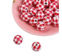 Blausky 20 cuentas de madera de colores de 16 mm para enhebrar, perlas de madera natural redondas, perlas de madera sueltas con agujero, perlas de madera a cuadros, perlas para manualidades para