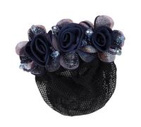 Blausky 3 redecillas para el pelo con flores y brillantes, red para moños con pinza automática, elegante, para enfermeras, bailarinas, asistentes de vuelo, azul marino B