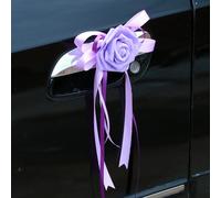 Blausky 4 lazos de 14 x 30 cm para boda, lazo de flor con perlas, lazo largo de cinta de satén, lazos para coche, decoración de boda, decoración para coche, manija de puerta, espejo retrovisor, silla
