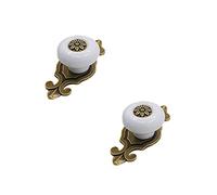 Blausky 4 pomos vintage para muebles, pomos de puerta de cerámica, pomos de metal, tiradores de muebles, un agujero, pomos redondos, pomos de puerta para cómoda, cajón, armario, cocina, color blanco