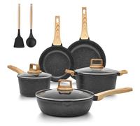 BLAZANT Juego de ollas de inducción, juego de ollas de granito de 10 piezas, juego de sartenes antiadherentes con tapa, juego de ollas y sartenes de aluminio para todo tipo de cocinas, sin PFAS