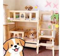 Blazea Cama para Perros Cama para Perros y Gatos Pequeños Medianos, para Colocar Junto a La, Litera Elevada de Dos Niveles para Mascotas, Mueble para con Escaleras(L)