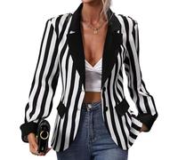 Blazer a Rayas para Mujer Elegante de Manga Larga de un Solo Pecho en Blanco y Negro a Rayas Verticales Chaqueta de Trabajo de Oficina Informal de Negocios de Moda (Negro,XXL)