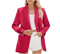 Blazer Abrigo de traje de manga larga para mujer, de un solo pecho, con dos bolsillos, forro y hombros acolchados, P-ink, S