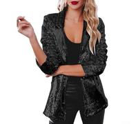 Blazer brillante para mujer, chaqueta de manga larga con lentejuelas para fiesta, noche, otoño, invierno, rave, con cuello de solapa, ropa de calle de moda, estilo cárdigan (XXL negro)