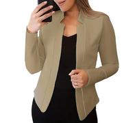 Blazer Camel para Mujer, Blazer de Tweed a Cuadros, Primavera 2026, Chaqueta de Trabajo Oficina con Cuello Alto, Color Caqui, Talla Grande