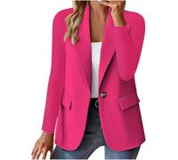 Blazer casual de manga larga con botones para mujer, chaqueta de solapa sólida con bolsillos, hot pink, M